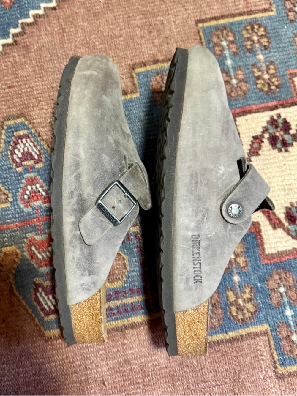 Women's Birkenstock Suede Slip-On Clog in gray with Adjustable Strap - Picture 4 of 5